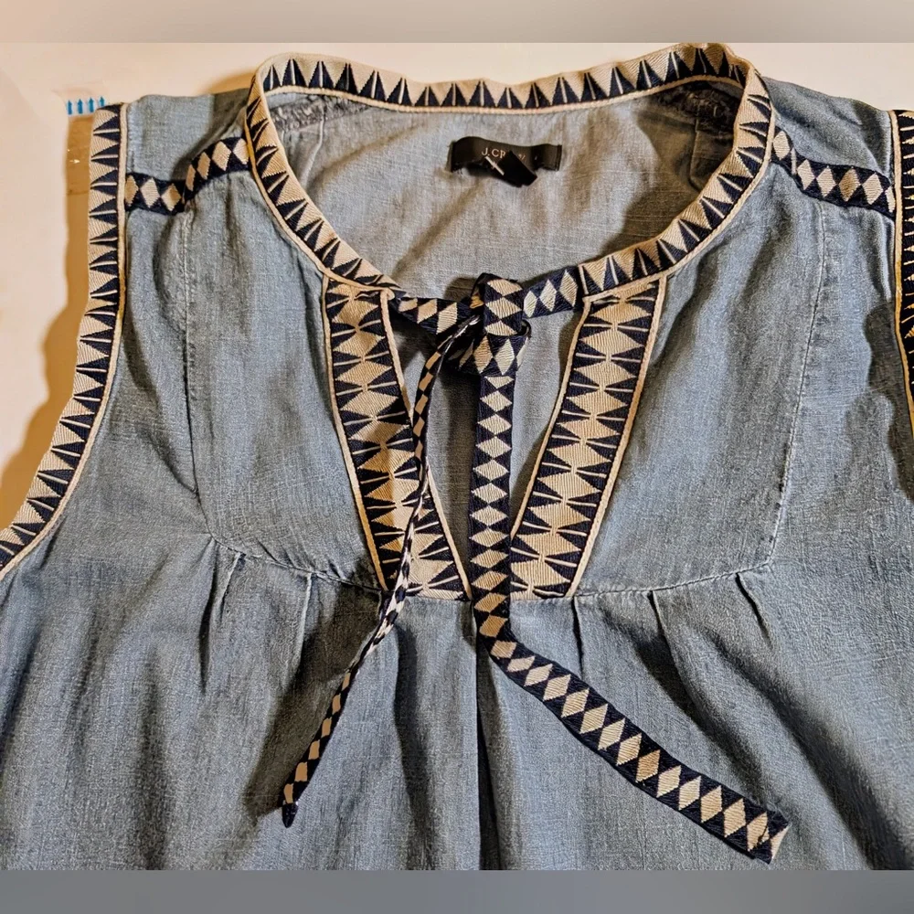 JCrew Chambray Shift Dress Indigo 100% Cotton Sleeveless 2 Front side pockets